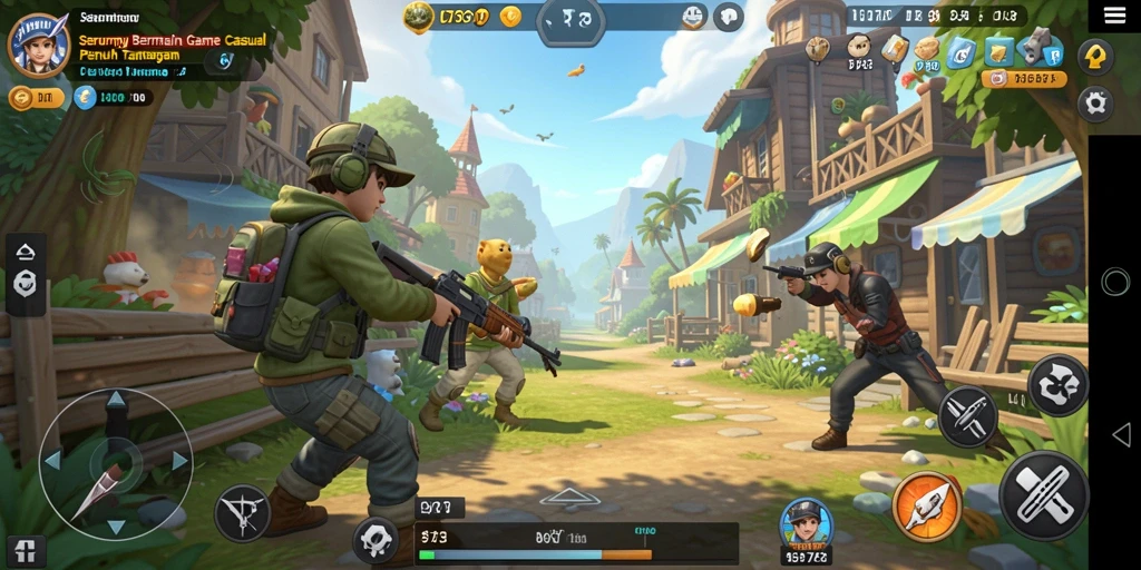Tampilan gameplay D73 yang menghibur dan penuh warna.