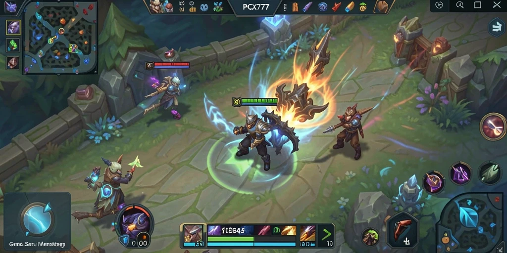 Tangkapan layar gameplay menarik dari PCX777 dengan aksi MOBA seru.