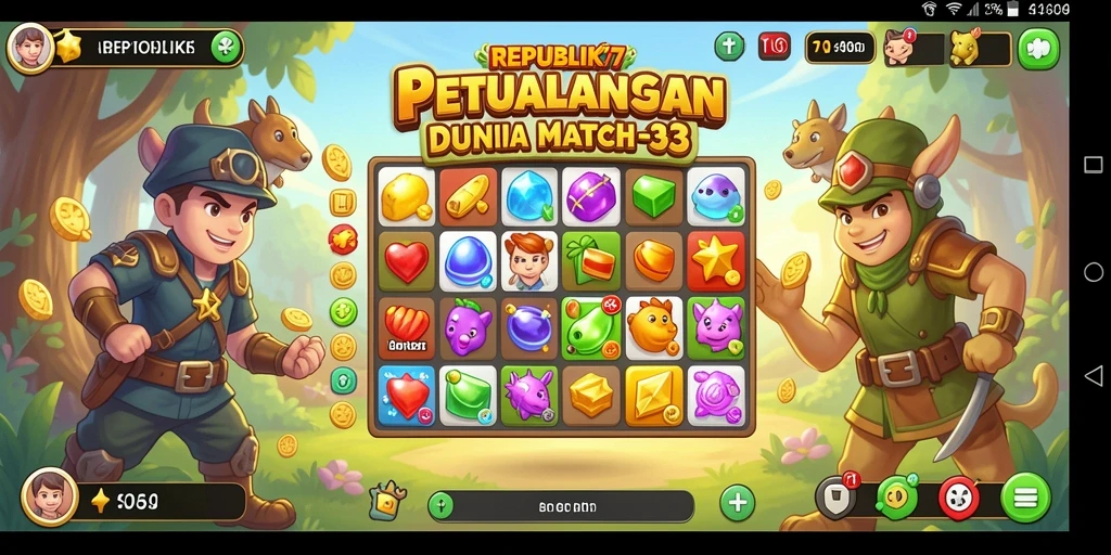 Tampilan gameplay seru di REPUBLIK77 dengan berbagai elemen mencocokkan.