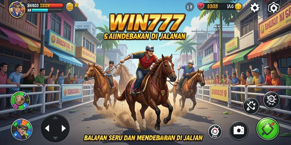 Screenshot gameplay WIN777 menampilkan balapan mendebarkan dengan mobil cepat.